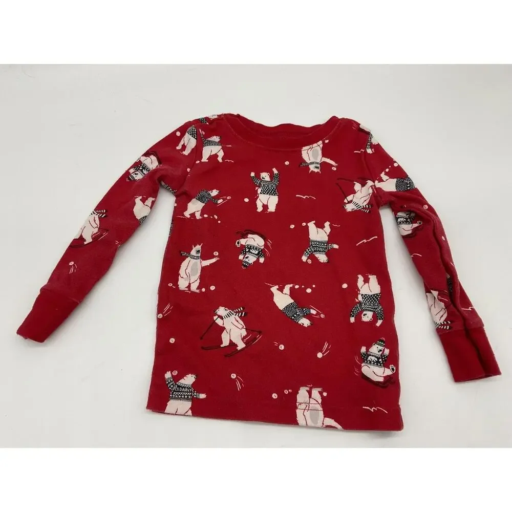 Old‎ Navy Pajama Set Kids 2T Red Polar Bear Print Long Sleeve Shirt Pants Winter